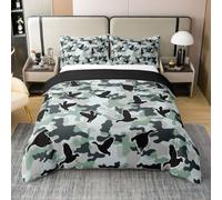 Loussiesd Duck Hunter Camouflage Duvet Cover 100% Cotton Double Size Duck Camo Hunting Bedding Set for Boys Girls Hunting Camo Army Bedroom Decor 3Pcs Zipper Closure With 2 Pillowcases