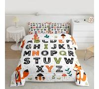 Loussiesd Educational Nursery Art Comforter Set Single Size Alphabet Kids ABC Learning Bedding Set for Kids Boys Girls Cute Fox Duvet Quilt Woodland Animals Bedroom Decor 2 Pcs with 1 Pillow Cases
