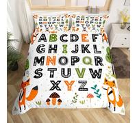 Loussiesd Educational Nursery Art Duvet Cover Single Size Alphabet Kids ABC Learning Bedding Set for Boys Girls Cute Fox Comforter Cover Woodland Animals Bedroom Decor 2Pcs