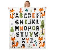 Loussiesd Educational Nursery Art Sherpa Blanket Plush Fuzzy Alphabet Kids ABC Learning Fleece Throw Blanket Girls Cute Fox for Bed Couch Chair Living Room Woodland Animals Decor Single 50x60Inch