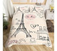 Loussiesd Eiffel Tower Comforter Cover Paris Tower Comforter for Girls Romantic Rose Chic Paris Theme Bedding Set Super King Size Paris Cityscape Printed Heart Love Duvet Cover Room Decor