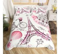 Loussiesd Eiffel Tower Couple Duvet Cover Set Double Romantic Theme Decor Adult Women Couple Bedding Set Paris Cityscape Comforter Cover With Zipper Ties 3 Pieces Ultra Soft Simple Bedspread