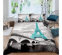 Loussiesd Eiffel Tower Duvet Cover Set Girls Chic Teal Paris Theme Bedding Set for Kids Teens Women Bedroom Decor Paris Cityscape Comforter Cover Microfiber Modern French Style Bedspread Cover Double