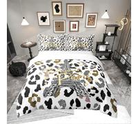 Loussiesd Eiffel Tower Duvet Cover Set Leopard Bedding Set for Kids Boys Girls Paris Tower Comforter Cover Cheetah 1 Duvet Cover with 2 Pillowcases Double Size