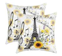 Loussiesd Eiffel Tower Throw Pillow Covers for Sofa Bed Set of 2 Sunflowers Paris Decorative Pillows Cushion Covers Paris Decor Yellow Floral Flower Print Pillow Inserts Not Included 18x18 Inch