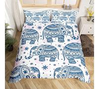 Loussiesd Elephant Bedding Set Girls Women Boho Exotic Style Bedding & Linen for Kids Adults Ethnic Elephant Duvet Cover Blue Pink Polka Dots Mandala Wild Animal Bedding & Linen Quilt Cover Double