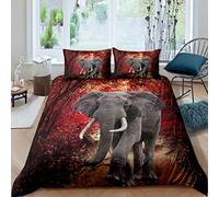 Loussiesd Elephant Bedding Set Maple forest Wooden Scene Duvet Cover Set for Kids Adults Wild Animal Printed Comforter Cover Natural Scenery Quilt Cover Bedroom Collection 3Pcs King(No Comforter) Size