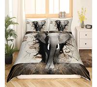 Loussiesd Elephant Duvet Cover Set King Size for Boys 3D Safari Wildlife Bedding Set African Wild Animal Comforter Cover Personalized Bedspread Cover with 2 Pillow Shams Quilt Cover 3 Pcs