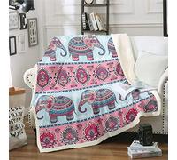 Loussiesd Elephant Fuzzy Boho Style Sherpa Blanket Wild Animal Pattern Fleece Throw for Sofa Bed Couch - Bohemian Decor Plush Single 50"x60"
