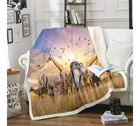 Loussiesd Elephant Giraffe Tiger Throw Blanket for Crib Bed Couch 3D Wild Animal Pattern Fleece Blankets Safari Wild Print Plush Blanket Dorm Decor Single 50"x60"