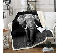 Loussiesd Elephant Plush Blanket 3D Elephant Print for Kids Boys Adults Wild Animal Pattern Fleece Throw Blanket Soft for Sofa Bed Couch Single 50x60 Inch,Black