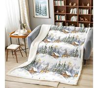 Loussiesd Elk Printed Sherpa Blanket Wild Animal Pattern Fleece Throw Blanket for Sofa Couch Christmas Theme Plush Blanket Stain Resistant Winter Nature Tree Deer Room Decor Double 60"x79"