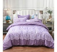 Loussiesd European Duvet Cover Set King Size for Women Embroidered Lace Bedding Set Purple Decorative Microfiber Polyester Comforter Cover with 2 Pillow Shams, Zipper, Gorgeous Chic 3 Piece
