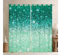 Loussiesd Fairy Dreamy Shining Darkening Window Dreapes Colorful Glitter Turquoise Green Curtain Magical Fantasy Blackout Curtains(30%-50%) for Bedroom Trendy Window Treatments W52*L63