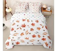 Loussiesd Fall Autumn Duvet Cover With Sheets 7 Piece King Size Maple Leaf Bedding Set for Kids Boys Girls Thanksgiving Bed in a Bag Fall Harvest Room Decor Soft Lightweight Microfiber