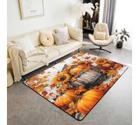 Loussiesd Fall Pumpkin Area Rug 100 * 150cm Polyester Autumn Living Room Rugs For Bedroom Pumpkin Maple Leaf Decor Carpet Hummingbird Indoor Floor Mat Beige Orange Soft Non-slip