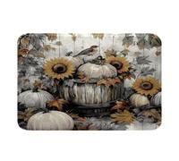 Loussiesd Fall Pumpkin Bathroom Rugs Microfiber 20x32Inch Autumn Bath Mats Non-Slip Pumpkin Maple Leaf Bathroom Accessories Hummingbird Floor Doormats Dark Gray Soft Door Mat