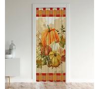 Loussiesd Fall Pumpkin Door Curtain for Doorway Privacy Boys Girls Thanksgiving Closet Door Cover Curtain for Bedroom Living Room For Kids Maple Leaves Room Divider Curtain Cover Grid 86x203cm
