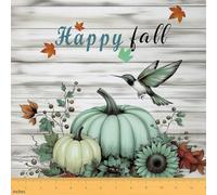 Loussiesd Fall Pumpkin Fabric by The Yard Autumn Upholstery Fabric for Chairs Pumpkin Maple Leaf Decor for DIY Sewing Craft Projects Hummingbird 5 Yards (L460*W150cm) Gray Green