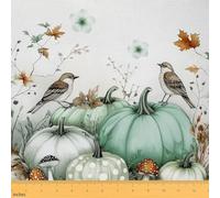 Loussiesd Fall Pumpkin Fabric by The Yard Autumn Upholstery Fabric Pumpkin Maple Leaf Waterproof Indoor Outdoor Decor for DIY Sewing Craft Projects Hummingbird 10 Yards (L920*W150cm) White Green