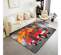 Loussiesd Fire Truck Area Rug Fire Engine Rugs for Living Room Bedroom Set Floor Mat Fire Fighting Car Bedroom Living Room Carpet Machine Washable Non-Slip Carpet for Home 100 * 150cm