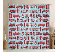 Loussiesd Firefighter Blackout CurtainsFire Truck Curtain for Bedroom Child Fire Man Darkening Window Dreapes Red Window Treatments W46*L54