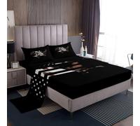 Loussiesd Flag Bed Sheets Set Single Size Texas Deep Pocket Fitted Sheet Cowhide Print Bedding Sets Patriotism Soft Bed Set 3pcs With 1 Pillow Cases