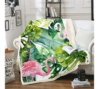 Loussiesd Flamingo Fleece Blanket Tropical Flamingo Pattern Plush Blanket for Sofa Bed Green Palm Leaf Sherpa Throw Blanket Hawaiian Botanical Fuzzy Blanket Single 50"x60"