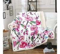 Loussiesd Floral Fleece Throw Blanket - Botanical Branches Sherpa for Women Adults, 3D Butterflies Printed Plush, Leaves Flowers Nature Fuzzy for Sofa Bed Couch, Single 50x60 Inch