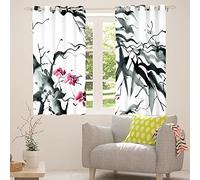 Loussiesd Floral Window Drapes Chinese Style Bamboo Flowers Curtain for Women Men Ink Painting Art Window Curtains Chakra W52*L63 30%-50% Blackout Curtain