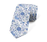 Loussiesd Flower Men's Ties 145x8cm Floral Botanical Men's Novelty Neckties Blossom Flowers Pattern Funny Ties for Men Gift White Blue Tie for Business Wedding Party Formal Fashion Teens Boys