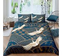 Loussiesd Flying Crane Bedding for Seniors Bedroom Gift Japanese-Style Birds Painting Comforter Cover,Novelty Oriental Printed Duvet Cover Eastern Quilt Cover Decor 2 Pcs Single