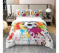 Loussiesd Football Bedding 100% Cotton Set Rugby Sports 100% Cotton Duvet Cover Soccer Ball Game for Children Bedroom Decor Gift for Football Lover Duvet Set Double Size Zipper with 2 Pillow Case