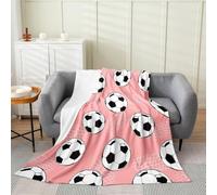 Loussiesd Football Flannel Fleece Throw Blanket 40"x50" Soccer Fuzzy Blanket Kids Boys Girls Soccer Ball Game Pink Plush Blanket Sports Theme Bed Blanket