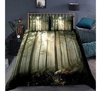 Loussiesd Forest Comforter Cover,Sunrise in The Early Autumn Deciduous Forest Wild Woodland Seasonal Picture,Decorative 3 Pieces Bedding Set King(1 Duvet cover & 2 Pillow cases)
