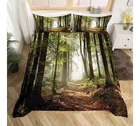 Loussiesd Forest Duvet Cover, Woodland Scene Comforter Cover King for Adults Women Men, Decorative 3 Piece Bedding Set with 2 Pillow Shams, Forest Pathway Bedspread Cover, Green Brown