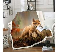 Loussiesd Fox Print Cute Wild Animal Sherpa Throw Blanket for Sofa Bed Little Woodland Fox Plush Blanket Nature Double 60"x79"