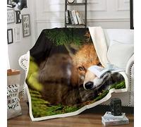 Loussiesd Fox Print Sherpa Throw Blanket - 3D Wild Animal Theme, Woodland Fox Fleece, Lightweight, Nature Wildlife Pattern, Fuzzy, Double, 60"x79"