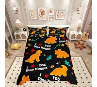 Loussiesd Fried Chicken Nugget Bedding Set Kids Cute Dino Comforter Cover Set for Boys Dinosaur Duvet Cover Breathable Chicken Nuggets Bedspread Cover Room Decor Quilt Cover Double