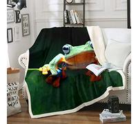 Loussiesd Frog Fleece Throw Blanket with Javan Tree Frog Plush, Sherpa, 3D Wild Animal Fuzzy Blanket - Green Room Decor, Single, 50x60 Inch