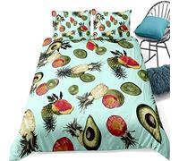 Loussiesd Fruit Pineapple Duvet Cover Double Size Tropical Fruit Bedding Sets Kids Woman Bedding Avocado Kiwifruit Print Polyester Comforter Cover for Kids Teens Girls Fruit Theme Bed Cover Boys
