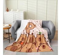 Loussiesd Funny Capybaras Fleece Throw Blanket Cartoon Capybara Flannel Blanket Plush Fuzzy Initial Letter P for Bed Couch Chair Living Room Kawaii Animals Queen 90x90Inch Bedroom Decor