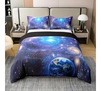 Loussiesd Galaxy 100% Cotton Duvet Cover Starry Sky Constellation Bedding Set Blue Purple Planet Comforter Cover for Boys Girls Kids Room Decor Milky Way Outer Space Super King