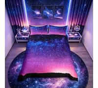 Loussiesd Galaxy Bedding Kids Universe Nebula Comforter Cover for Boys Girls Teens, Starry Sky Night Star Printed Cover Bedding Set Decorative King Size Duvet Cover Set Zipper, Blue Purple Gorgeous