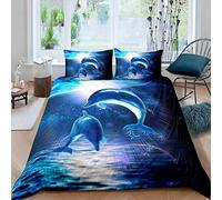 Loussiesd Galaxy Bedding Set Dolphin Comforter Cover for Kids Adult Ocean Marine Themed Duvet Cover Sea Creatures Bedspread Cover Starry Sky Blue Brigh Room Decor 3Pcs with 2 Pillow Case Double Size