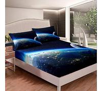 Loussiesd Galaxy Bedding Set Outer Space Themed Bed Sheet Set for Kids Men Women Adult Universe Planet Printed Fitted Sheet Milky Way Bed Cover Room Decor 2Pcs With 1 Pillow Case Single Size