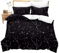 Loussiesd Galaxy Constellation Printed Bedding Set Junior/Cot Bed Universe Planets Decor Duvet Cover Outer Space Theme Comforter Cover Teens Kids Starry Sky Series Quilt Cover Soft Black White