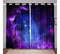Loussiesd Galaxy Curtains for Girls Boys Teens Kids Starry Sky Window Drapes Outer Space Cosmos Window Treatments Ultra Soft Blue Purple Milky Way Window Curtain (2 Panels, W66*L90)