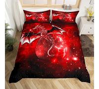 Loussiesd Galaxy Dragon Duvet Cover Kids Chic Outer Space Starry Sky Bedding Set Jungle Animals Dragon Bedding & Linen for Boys Children Teens Red Black Bedspread Cover Single Size
