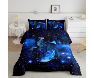 Loussiesd Galaxy dragons quilted bed children chic outer space starry sky duvet Single jungle animals dragons for boys children teenagers bedroom decor blue black 4-seasons duvet